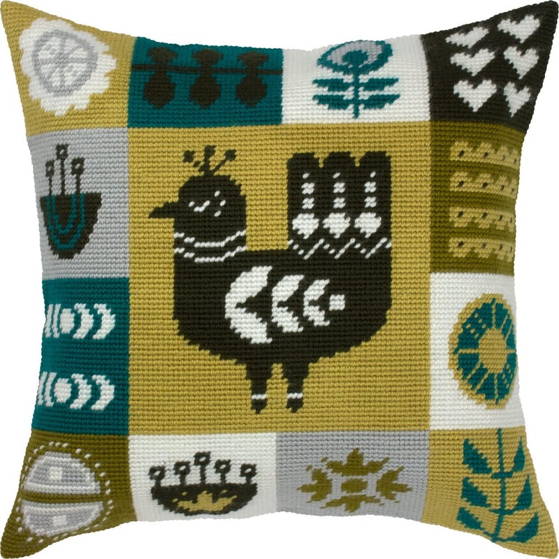Brvsk Ethnic Needlepoint Kit for Adults and Beginners — Scandinavia 16″ × 16″ with Clear, Precise Printed Design on Cotton Canvas; Includes 2 Needles, Yarn, and Easy-Read Chart - Image 1